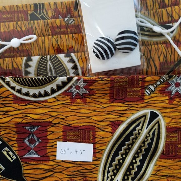Hand Crafted Ankara Head Wrap Mask and Earrings Burgundy Gold Black 3-pieces - Picture 3 of 8